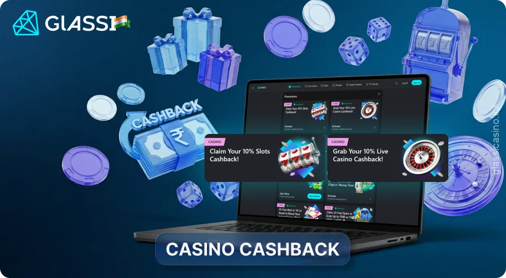 Glassi Casino offers a 10% weekly cashback on losses from slots and the Live Casino