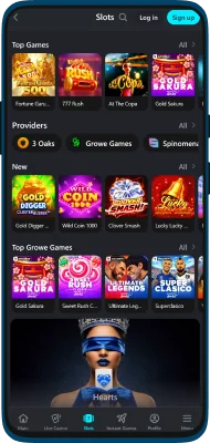 Screenshot of the slots section in the Glassi Casino app