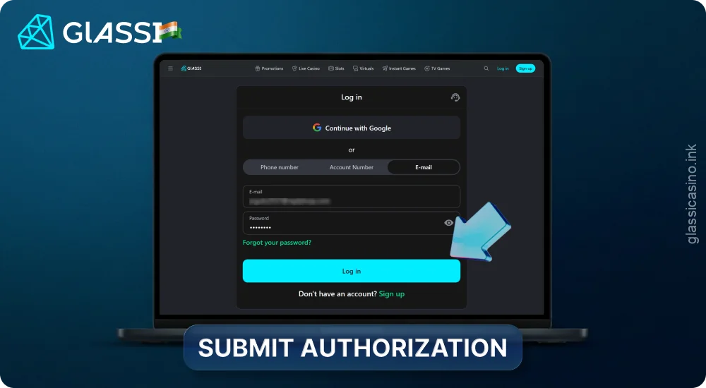Confirm your login to your Glassi Casino account